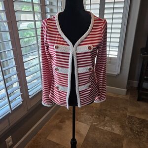 Red and White Nautical Striped Cardigan